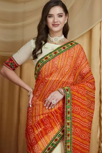 Riva enterprise women's designer kutchi embroidery georgette saree with blouse