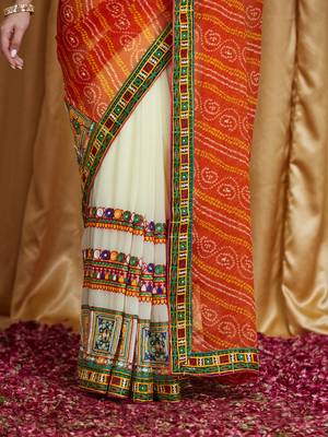 Riva enterprise women's designer kutchi embroidery georgette saree with blouse 4