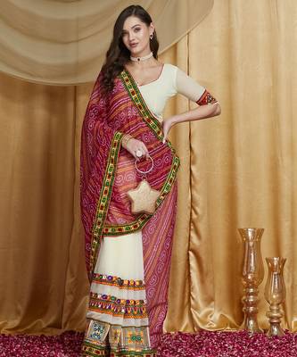 Riva enterprise women's designer kutchi embroidery georgette saree with blouse 1