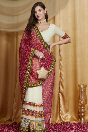 Riva enterprise women's designer kutchi embroidery georgette saree with blouse