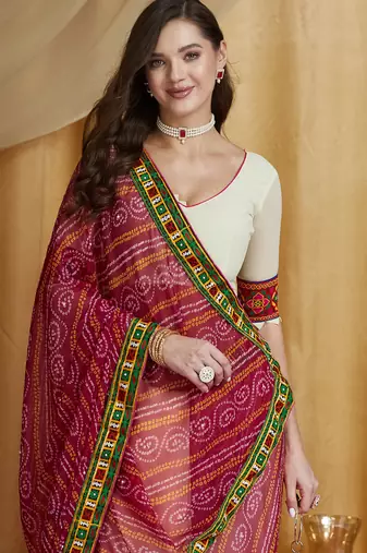 Riva enterprise women's designer kutchi embroidery georgette saree with blouse