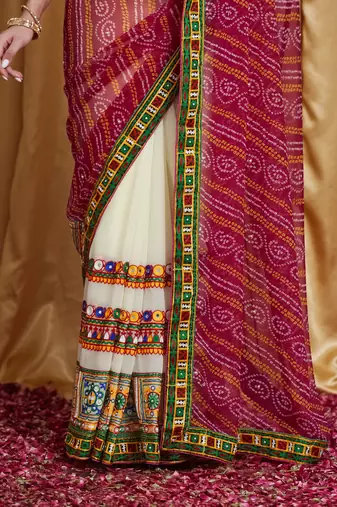Riva enterprise women's designer kutchi embroidery georgette saree with blouse