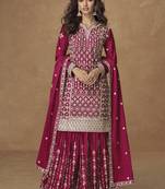 Rani pink chinon silk embroidered sharara suit
