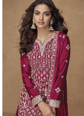 Rani pink chinon silk embroidered sharara suit 2