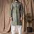 Mehandi green color blended linen weaved kurta for festive