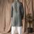 Mehandi green color blended linen weaved kurta for festive