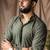Mehandi green color blended linen weaved kurta for festive