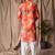 Orange color blended linen weaved kurta for festive