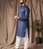 blue color blended linen weaved kurta