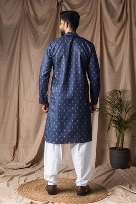blue color blended linen weaved kurta 2