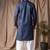 Blue color blended linen weaved kurta for festive