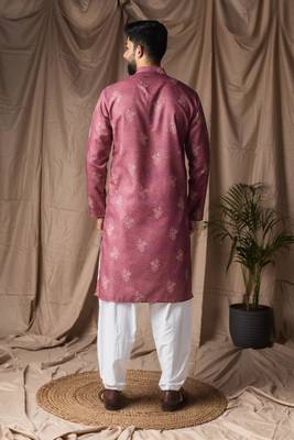 Mauve color blended linen weaved kurta for festive 4