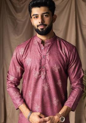 Mauve color blended linen weaved kurta for festive 5