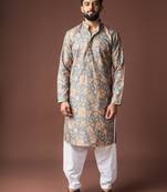 Grey color blended linen weaved kurta for festive