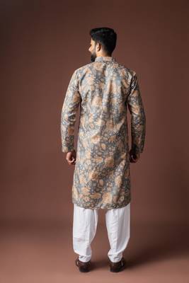 Grey color blended linen weaved kurta for festive 3