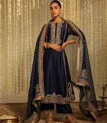 Blue embroidered chanderi silk kurta set