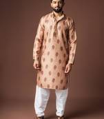 Orangish brown color blended linen weaved kurta for festive