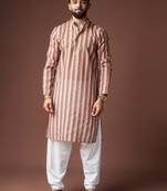 Cream color blended linen weaved kurta for festive
