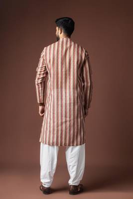 Cream color blended linen weaved kurta for festive 4