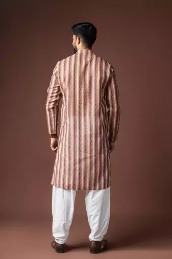 Cream color blended linen weaved kurta for festive