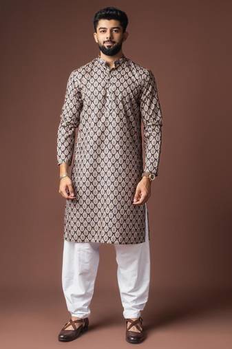 Black color blended linen weaved kurta for festive