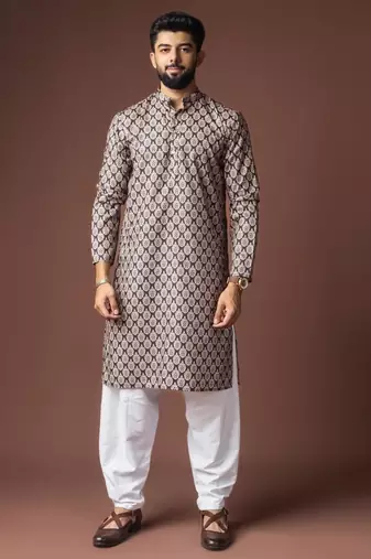 Black color blended linen weaved kurta for festive