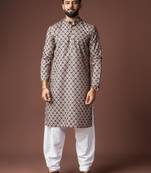 Black color blended linen weaved kurta for festive