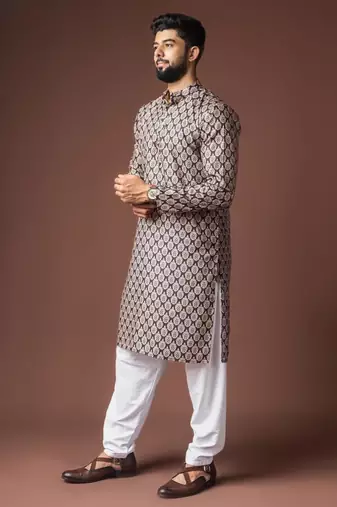 Black color blended linen weaved kurta for festive
