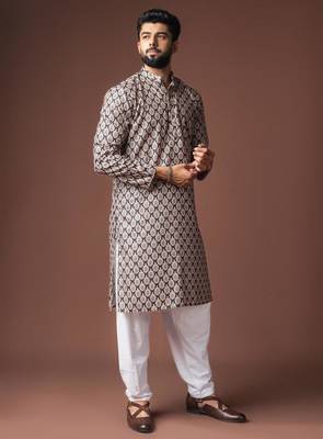 Black color blended linen weaved kurta for festive 3