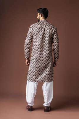 Black color blended linen weaved kurta for festive 4