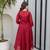 Maroon aari work chanderi stitched pant anarkali