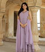 avender georgette embroidered gown with flowing dupatta for festive glamour