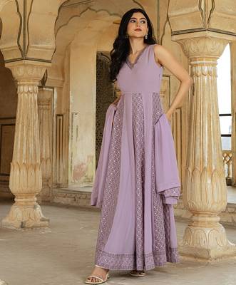 avender georgette embroidered gown with flowing dupatta for festive glamour 2