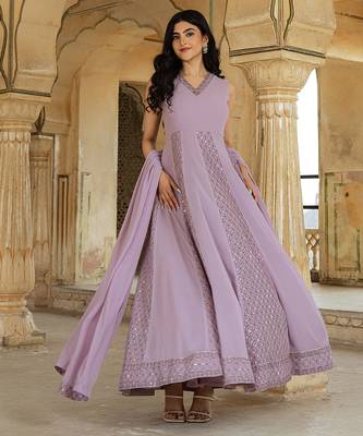 avender georgette embroidered gown with flowing dupatta for festive glamour 3