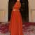 Elegant rust georgette gown with embroidered dupatta for festive occasions