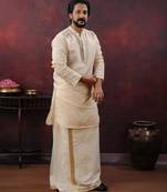 Tissue line gold kurta and mundu set