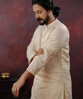 Tissue line gold kurta and mundu set 2
