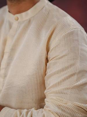 Tissue line gold kurta and mundu set 3