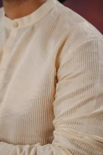 Tissue line gold kurta and mundu set