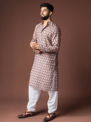 brown linen blend printed kurta 1