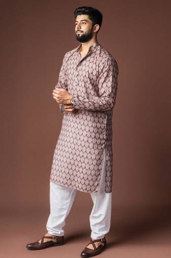 Mauvish brown color blended linen weaved kurta for festive