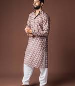 brown linen blend printed kurta