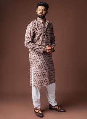 brown linen blend printed kurta 3