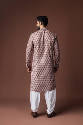 brown linen blend printed kurta 4