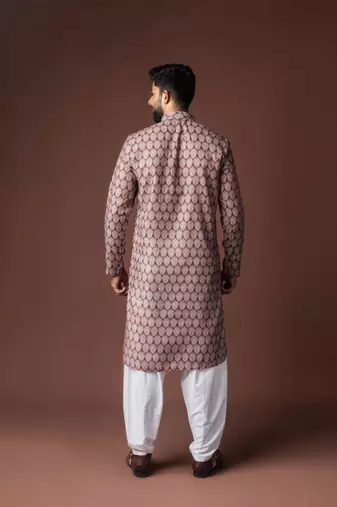 brown linen blend printed kurta