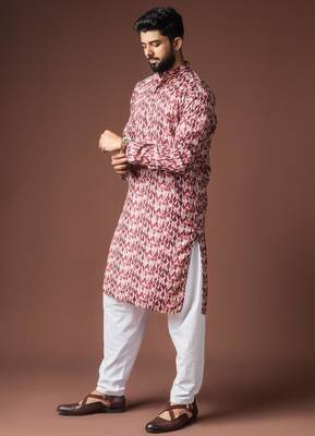 Dusty rose color blended linen weaved kurta for festive 2