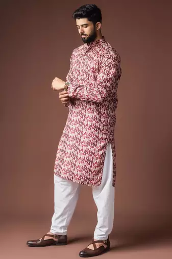 Dusty rose color blended linen weaved kurta for festive