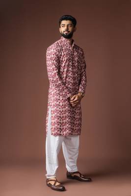 Dusty rose color blended linen weaved kurta for festive 3