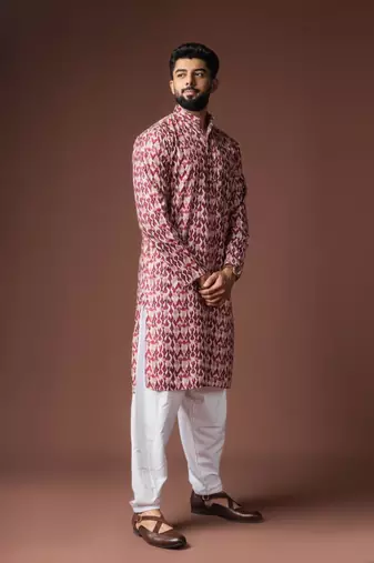 Dusty rose color blended linen weaved kurta for festive