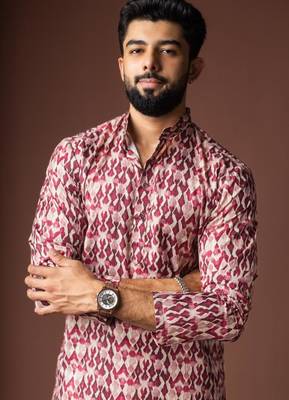 Dusty rose color blended linen weaved kurta for festive 5